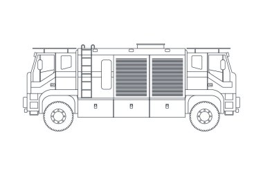 İtfaiye aracı acil durum aracı hatta. Modern Düz Stil Vektör Çizimi. Sosyal Ortam Şablonu.