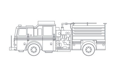 Fire Truck Emergency Vehicle in Line. Modern Flat Style Vector Illustration. Social Media Template. clipart