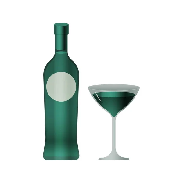 ボトルにライトラベルとガラスに白い背景の液体 現代のベクターイラスト ソーシャルメディア広告 — ストックベクタ
