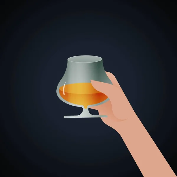 Hand Hålla Glas Dricka Mörk Bakgrund Modern Vektorillustration Annonser Från — Stock vektor