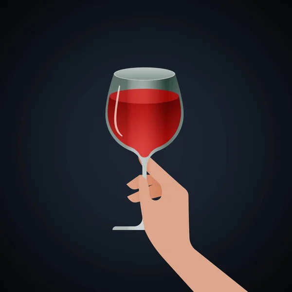 Sostenga Copa Vino Tinto Sobre Fondo Oscuro Ilustración Vectorial Moderna — Vector de stock