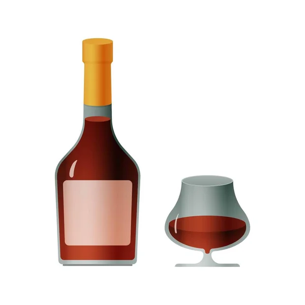 Flasche Und Glas Mit Flüssigkeit Auf Weißem Hintergrund Moderne Vektorillustration — Stockvektor