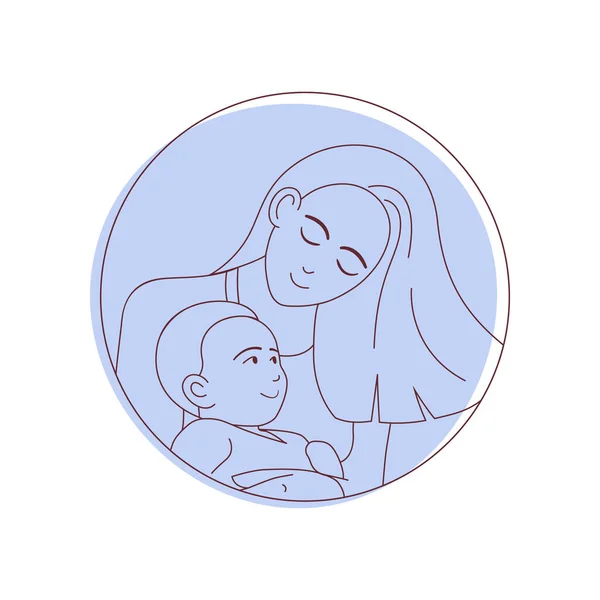서클내의 배경에 추상적 그림을 그리는 현대의 Vector Illustration 어머니와 자녀를 — 스톡 벡터