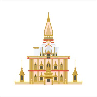 Tayland 'ın çizgi film sembolleri. Popüler turist mimari obje: Pagoda Wat Chalong Tapınağı, Phuket.