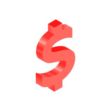 Isometric Para Birimi Kırmızı Simgesi. Modern Düz Vektör İllüstrasyonu. Dolar. Para birimi işareti. Sosyal Ortam Şablonu.