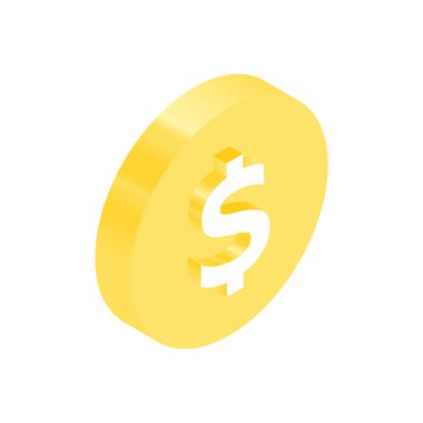Isometric Para Birimi Sarı Simgesi. Modern Düz Vektör İllüstrasyonu. Dolar Para İşareti. Sosyal Ortam Şablonu.