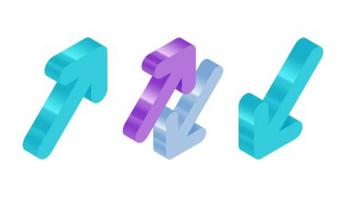 Isometric Icons seti. Modern Düz Vektör İllüstrasyonu. Ok yukarı ve aşağı işareti. Sosyal Ortam Şablonu.