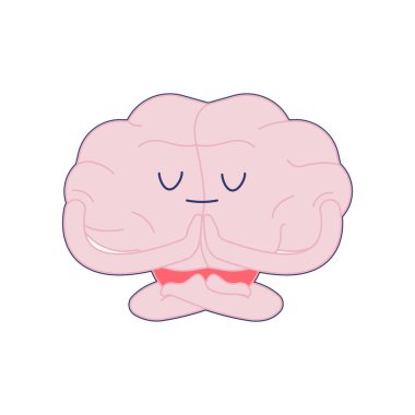 Mutlu Beyin Meditasyonu. Modern Düz Vektör İllüstrasyonu. Beynini eğit. Sosyal Ortam Şablonu.