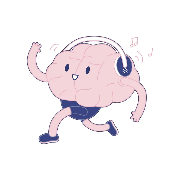 Happy Brain Run Listen Music Headphones Inglês Ilustração Moderna Vetores — Vetor de Stock