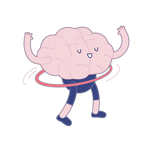 Happy Brain Mit Hands Und Hula Hoop Moderne Flat Vector — Stockvektor