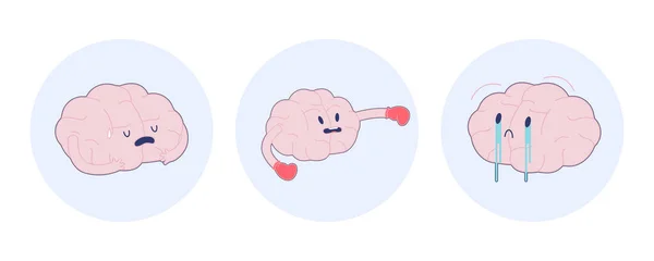 Nastavte Odznaky Trénovat Mozek Moderní Plochá Vektorová Ilustrace Smutný Mozek — Stockový vektor