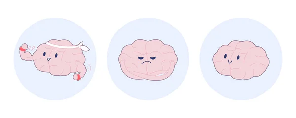 Nastavte Odznaky Trénovat Mozek Moderní Plochá Vektorová Ilustrace Happy Brain — Stockový vektor