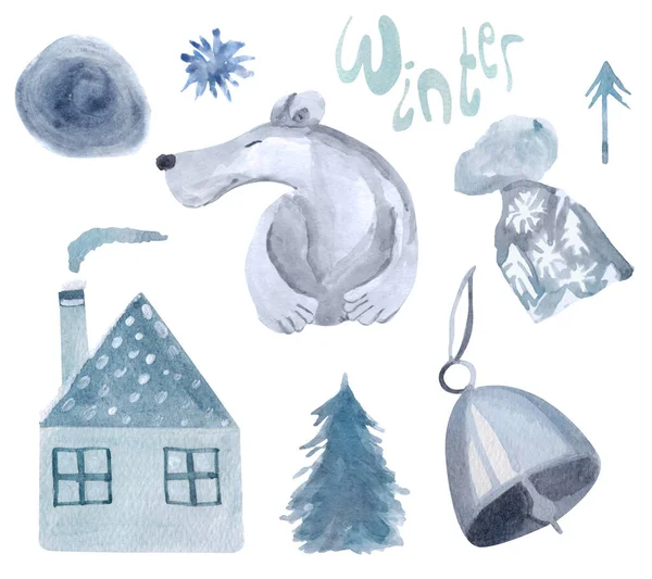 Zimní Akvarel Pro Dekoraci Pohlednic Designových Děl Suvenýrů Obaly Pozvánky — Stock fotografie