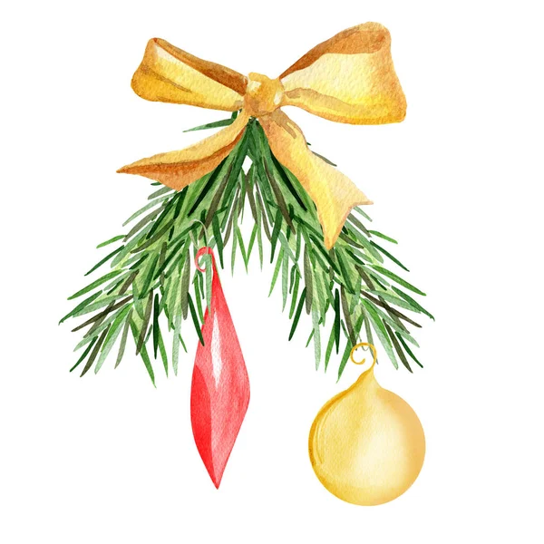 Aquarel Kerstboom Takje Voor Decoratie Van Ansichtkaarten Ontwerpwerken Souvenirs Verpakkingsontwerp — Stockfoto