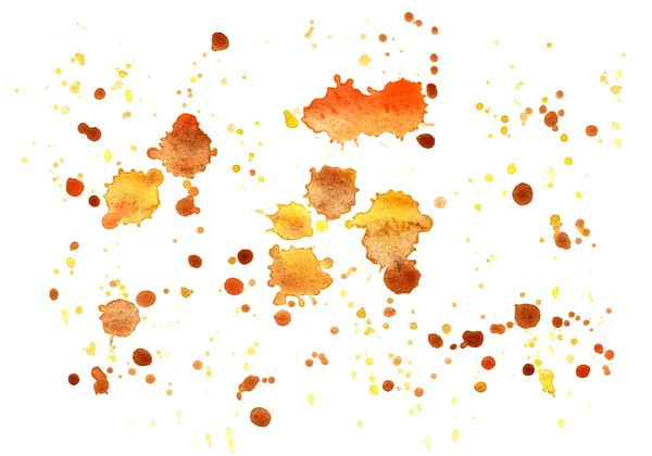 Sárga Narancssárga Akvarell Foltok Fröccsenések Foltok Képeslapok Nyomtatott Tervrajzok Ajándéktárgyak — Stock Fotó