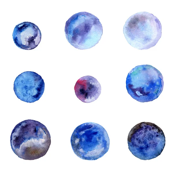 Blauwe Aquarel Decoratieve Vlekken Set Voor Decoratie Van Ansichtkaarten Drukwerk — Stockfoto