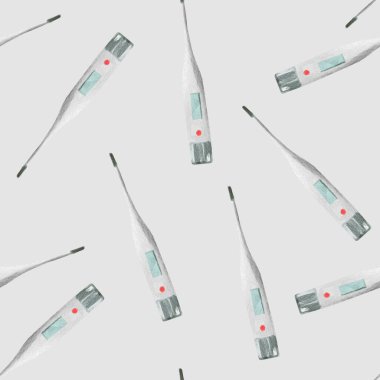 Termometre suluboya açık gri arkaplanda mavi tonlarda sonsuz desen.