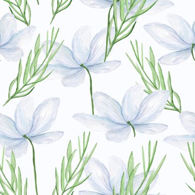 Düğündeki bahar çiçekleri ve dallar pürüzsüz desen. Kartpostalların, baskının, tasarım çalışmalarının, hatıraların, kumaş ve tekstil tasarımlarının dekorasyonu için.