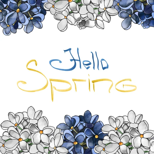 Blue White Lilac Pattern Frame Decorating Leaflets Web Souvenirs Design — Stock Photo, Image