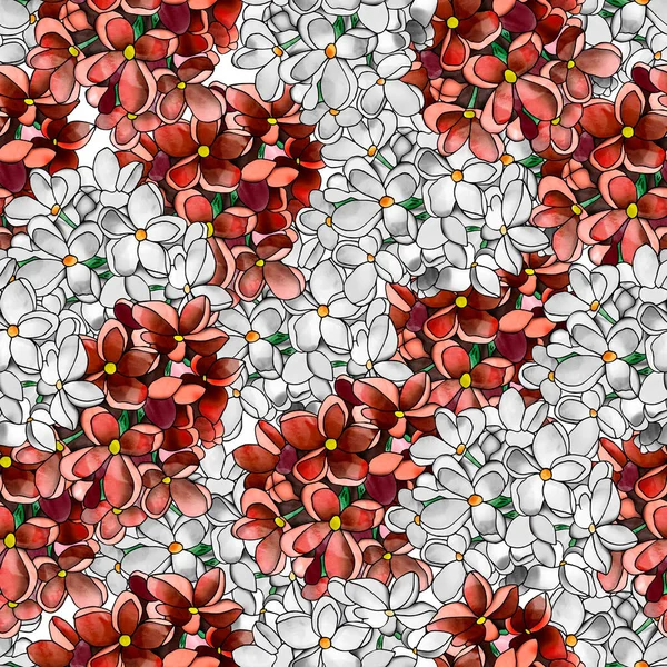 Red and white lilac pattern. For decoration of postcards, print, design works, souvenirs, design of fabrics and textiles, packaging design, invitation, wrapping, packaging, print