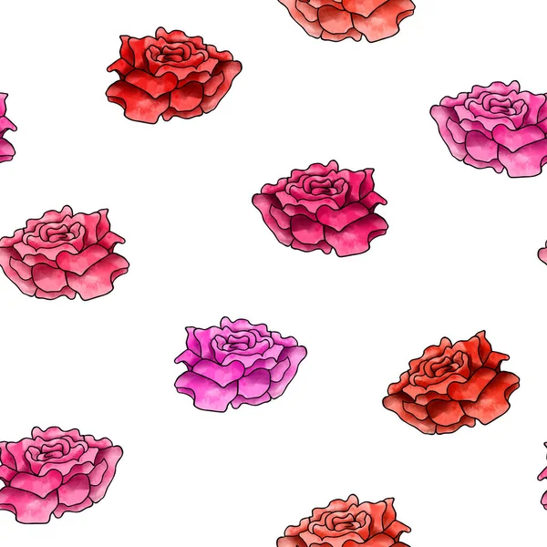 赤とピンクのバラのシームレスなパターン ギフト包装 デザイン作品 ポストカード 生地や織物のデザイン お土産 パッケージデザイン 招待状の装飾のために — ストック写真