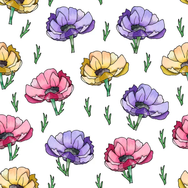 Anemones Zökkenőmentes Minta Ajándékcsomagolás Díszítésére Formatervezési Munkák Képeslapok Szövetek Textilek — Stock Fotó