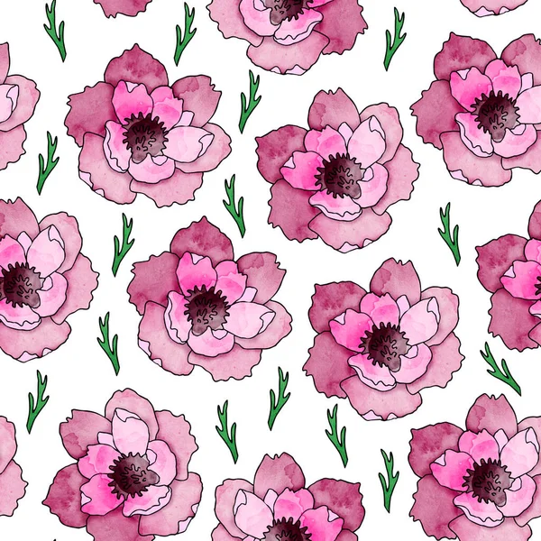 Pink Anemones Seamless Pattern Decoration Postcards Print Design Works Souvenirs — Stock Photo, Image