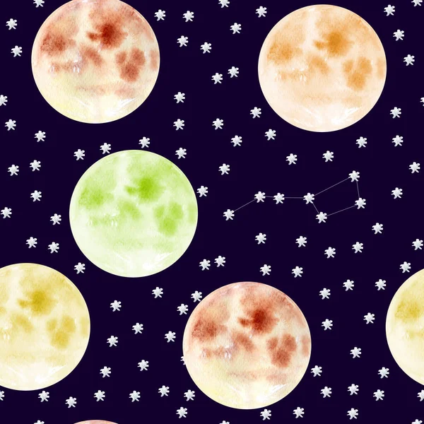 Light Moon Stars Night Sky Watercolor Pattern Template Decorating Designs — Stock Photo, Image