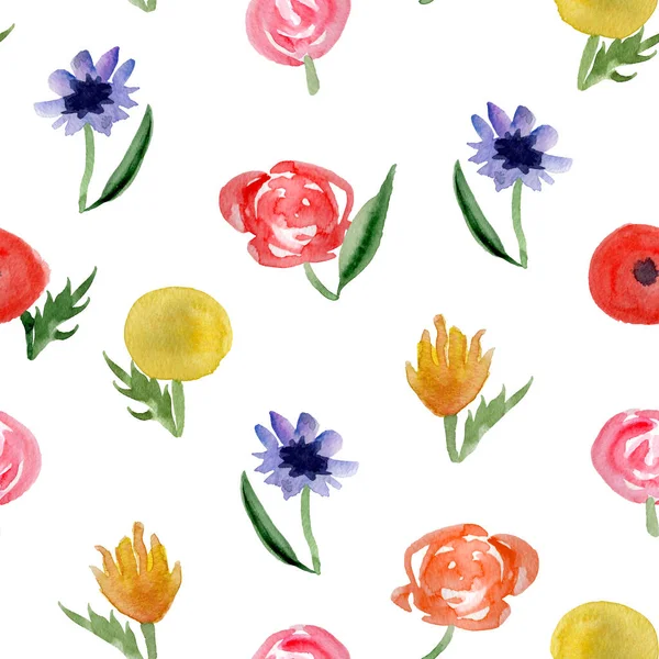 Καλοκαιρινό Πεδίο Στρωμένο Λουλούδια Ακουαρέλα Αδιάλειπτη Μοτίβο Πρότυπο Διακόσμησης Σχεδίων — Φωτογραφία Αρχείου