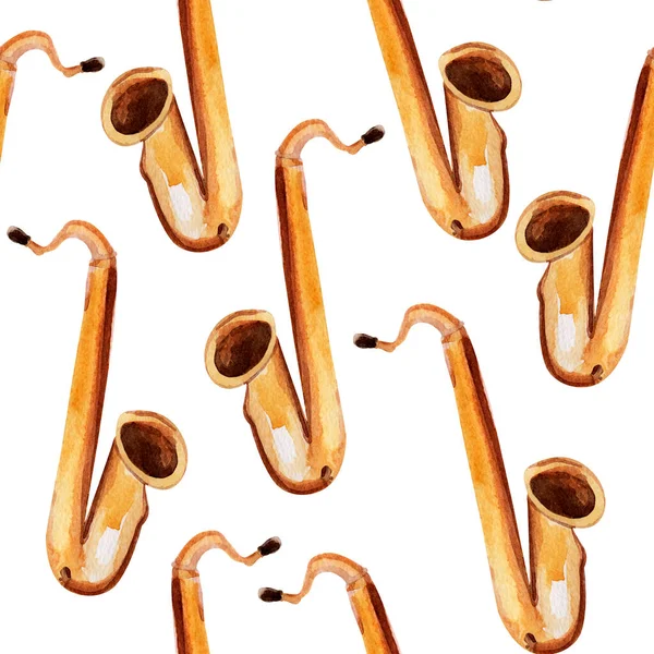 Saxofon Jazzové Akvarely Bezproblémové Štěbetání Šablona Pro Zdobení Návrhů Ilustrací — Stock fotografie
