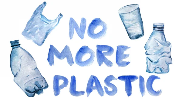 Zeg Nee Tegen Plastic Aquarel Set Model Voor Het Decoreren — Stockfoto