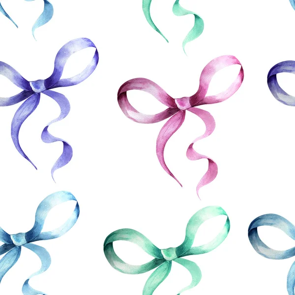 Ribbon Bows Watercolor Seamless Pattern Template Decorating Designs Illustrations — Φωτογραφία Αρχείου