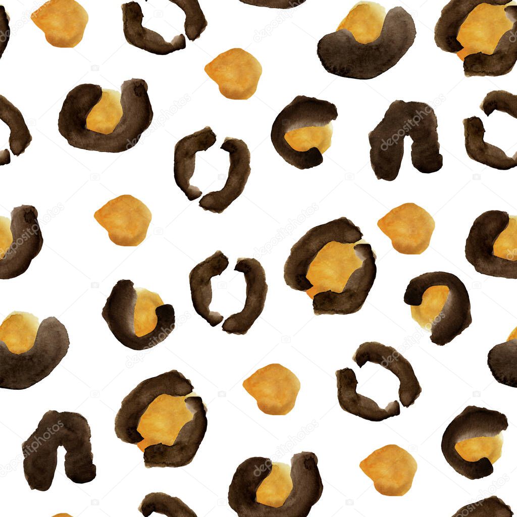 Leopard spots abstract watercolor seamless pattern. Template for decorating designs and illustrations.