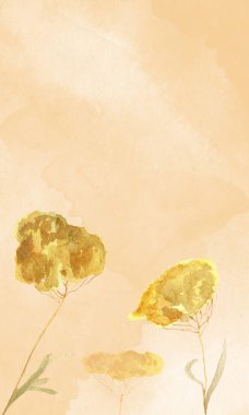 Dikey bej ve sarı çiçekli suluboya arkaplan. Tasarım ve çizimler için şablon.