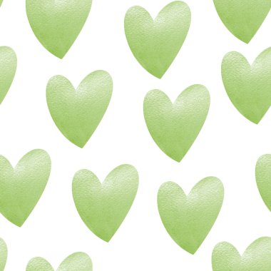 Parlak suluboya desenli yeşil kalpler. Tasarım ve çizimler için şablon.