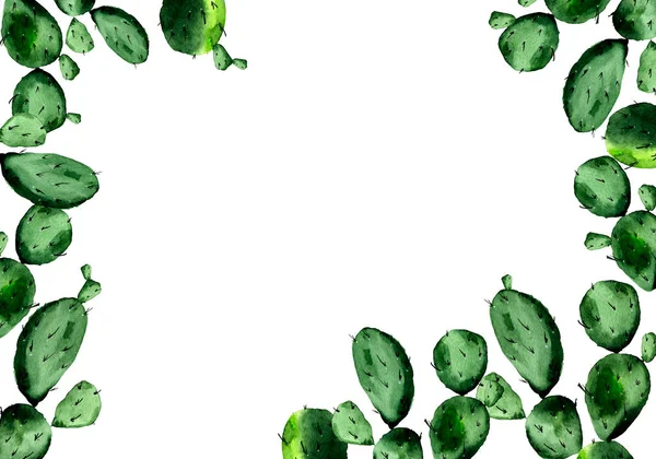 Kakteen Aquarell Kaktusfeige Rahmen Hintergrund Vorlage Zum Dekorieren Von Designs — Stockfoto