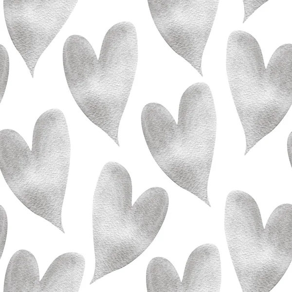 Corações Prata Cinza Com Padrão Sem Costura Aquarela Brilhante Modelo — Fotografia de Stock