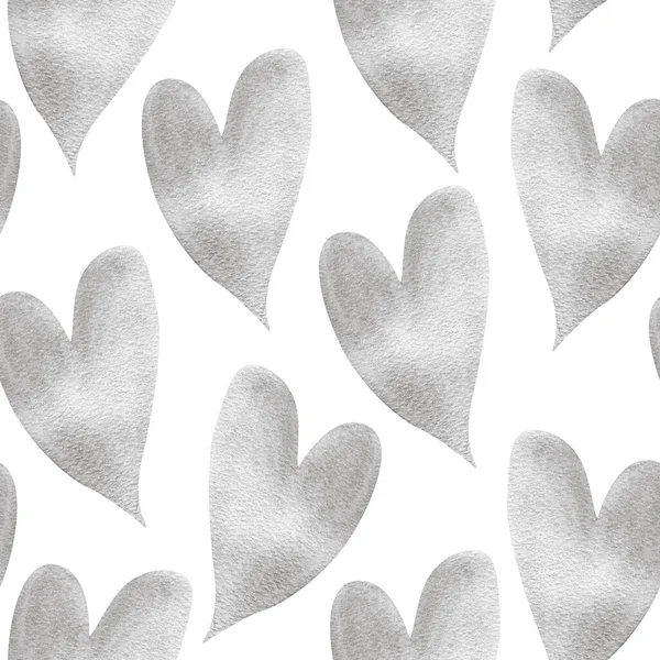 Gray Silver Hearts Shining Watercolor Seamless Pattern Template Decorating Designs — Stock Photo, Image