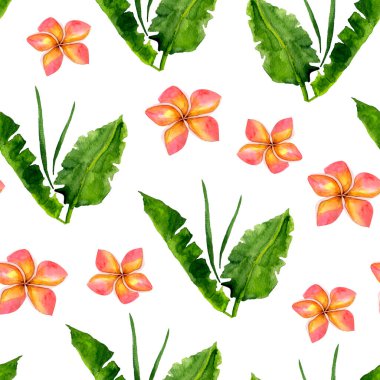 Suluboya palmiye yapraklarıyla çerçevelenmiş. Tasarım ve çizimler için şablon.