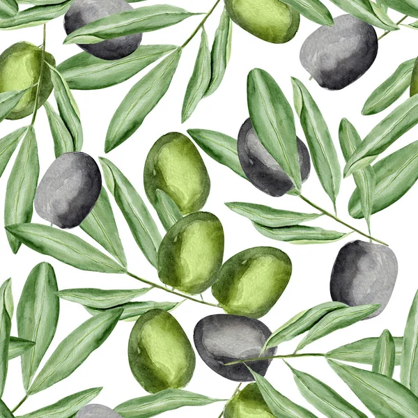 Olives Sur Branches Aquarelle Motif Sans Couture Modèle Pour Décoration — Photo