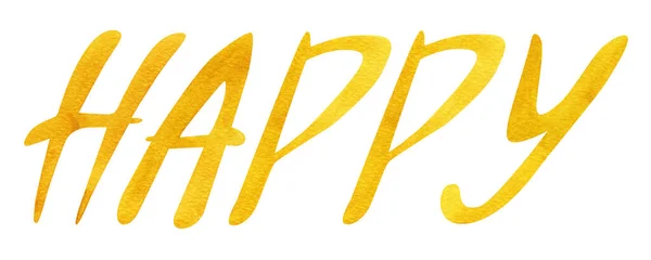 Acuarela Amarilla Feliz Texto Escrito Mano Plantilla Para Decorar Diseños — Foto de Stock