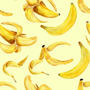 Olgun muzlar suluboya desenleri. Tasarım ve çizimler için şablon.