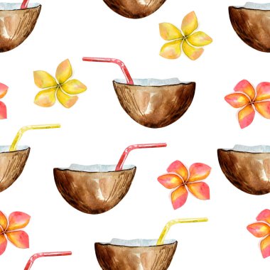 Hindistan cevizi suluboya desenli yaz kokteyli. Tasarım ve çizimler için şablon.