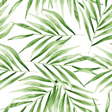 Palmiye dalları tropik suluboya desenleri bırakır. Tasarım ve çizimler için şablon.