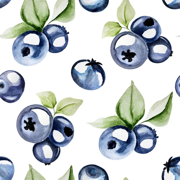 Blueberries Branch Watercolor Seamless Pattern Template Decorating Designs Illustrations — Stock Photo, Image