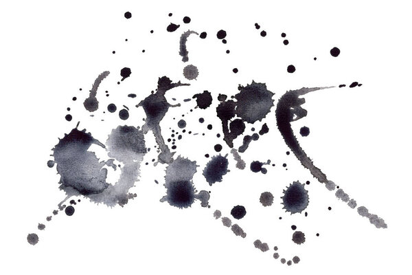 Abstract ink watercolor stain splatter, blot of dark blue color. Template for decorating designs and illustrations.