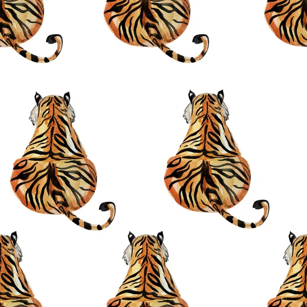 Τίγρης Κάθεται Ακουαρέλα Αδιάλειπτη Μοτίβο Πρότυπο Διακόσμησης Σχεδίων Και Εικονογραφήσεων — Φωτογραφία Αρχείου