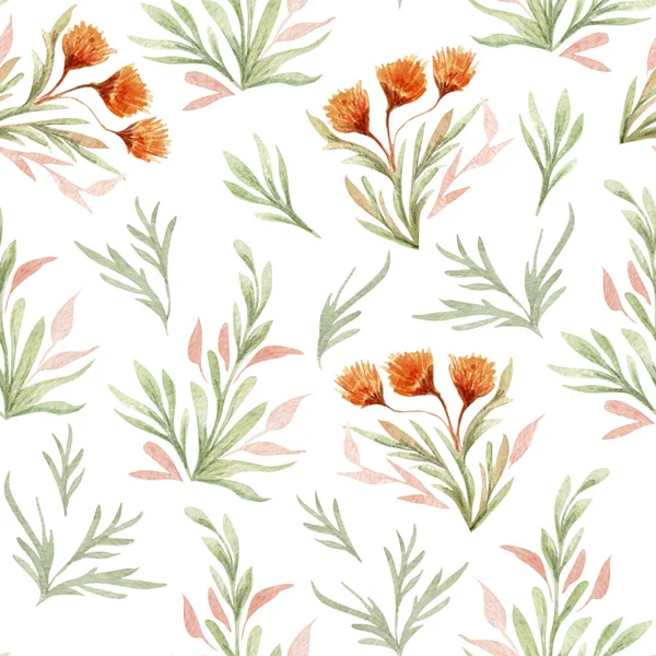 Autumn Plant Elements Watercolor Seamless Pattern Template Decorating Designs Illustrations — Zdjęcie stockowe