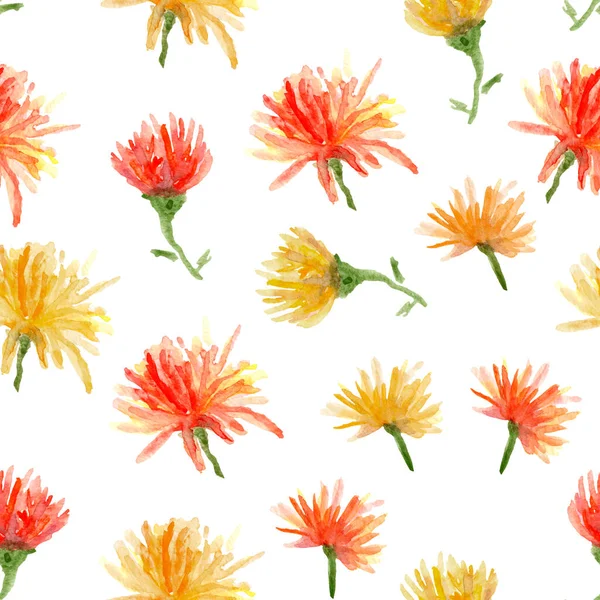Orange Chrysanthemums Watercolor Seamless Pattern Template Decorating Designs Illustrations — 图库照片