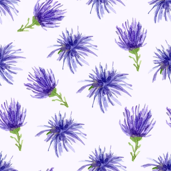 Blue Chrysanthemums Watercolor Seamless Pattern Template Decorating Designs Illustrations — Fotografia de Stock
